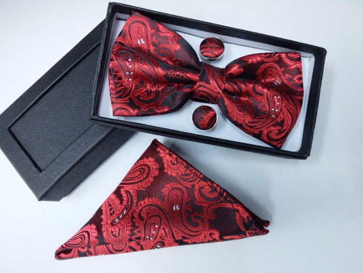 Paisley pattern bow tie dark blue black bow tie male British fashion cashew flower bow gift set