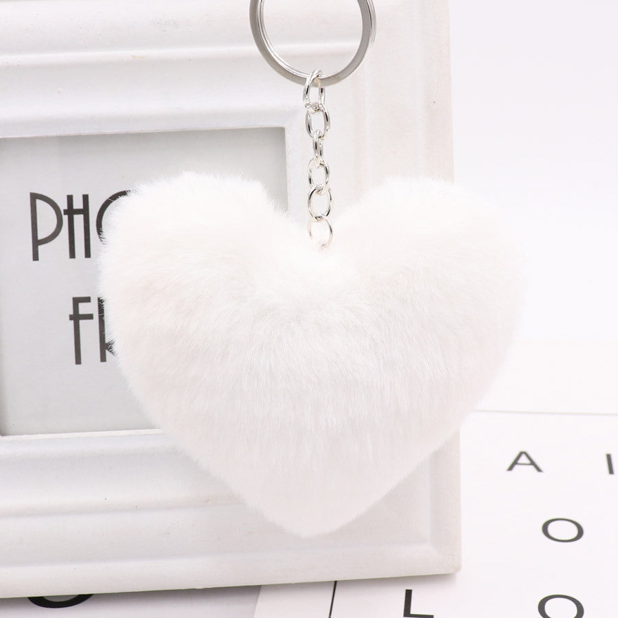 Heart-shaped Fur Ball Keychain Rex Rabbit Plush Car Pendant