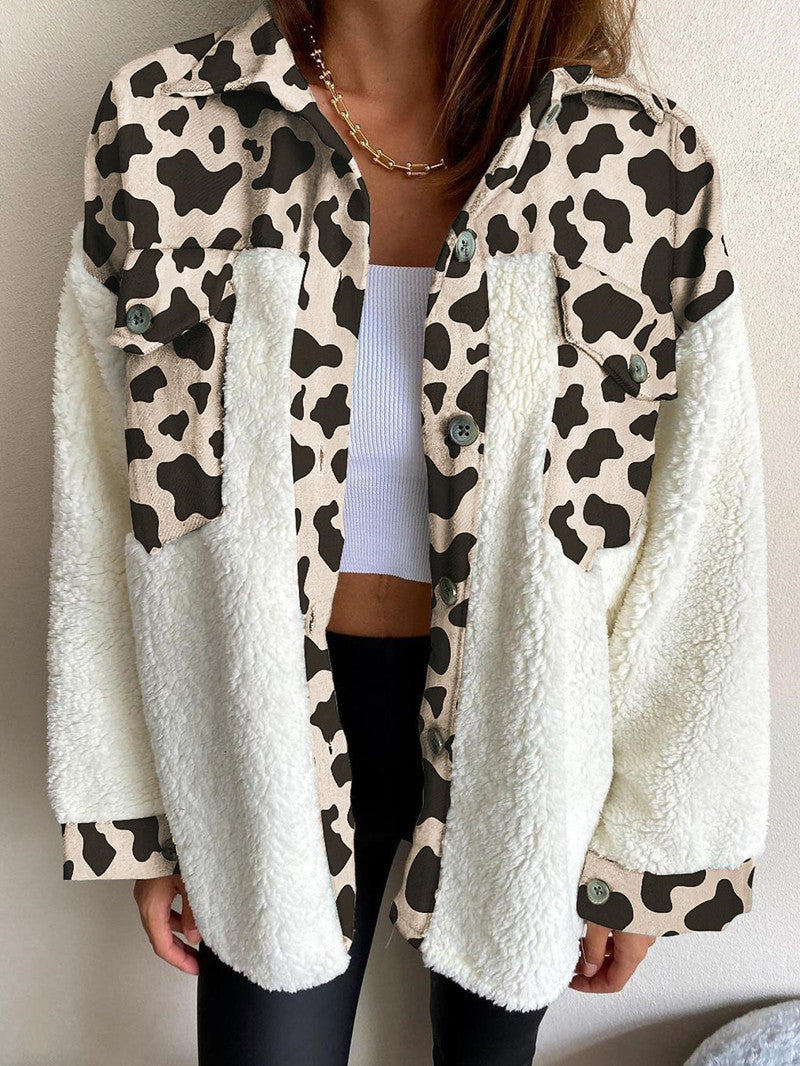 Ladies Fleece Jacket Leopard Print Plush