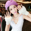 Autumn and winter warm thickening ladies gloves Korean rabbit hair cute half finger gloves wool knit gloves