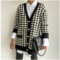 European and American Checked Commuter Knit Pullover Loose Casual Cardigan