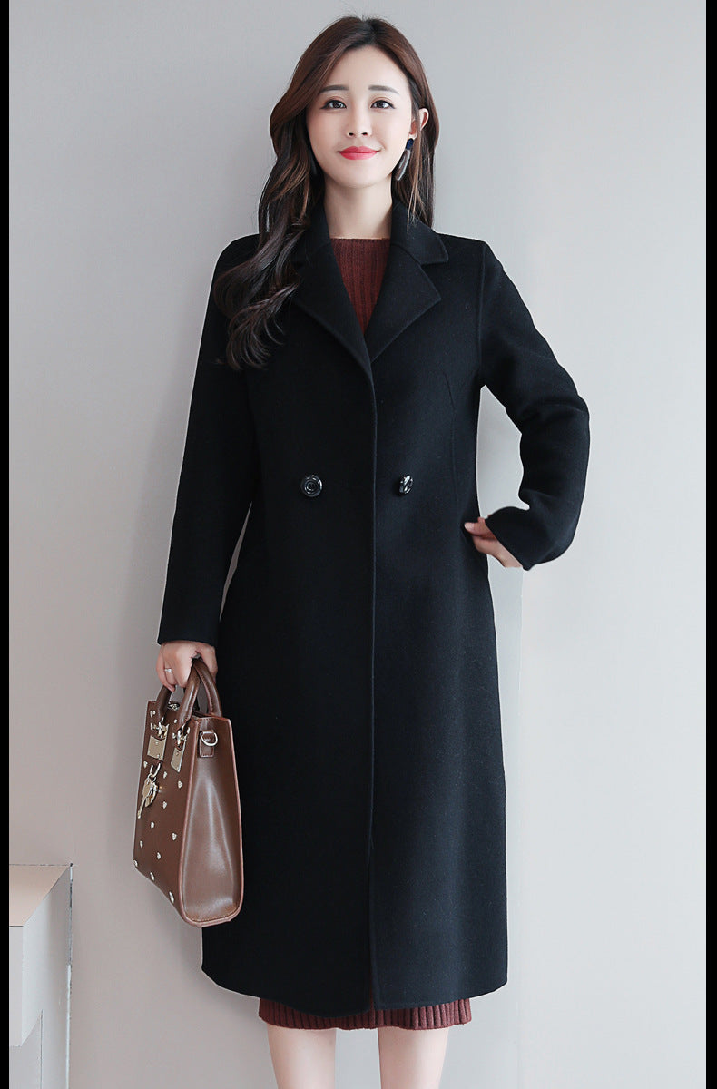 Solid Color Suit Collar Long-sleeved Woolen Coat