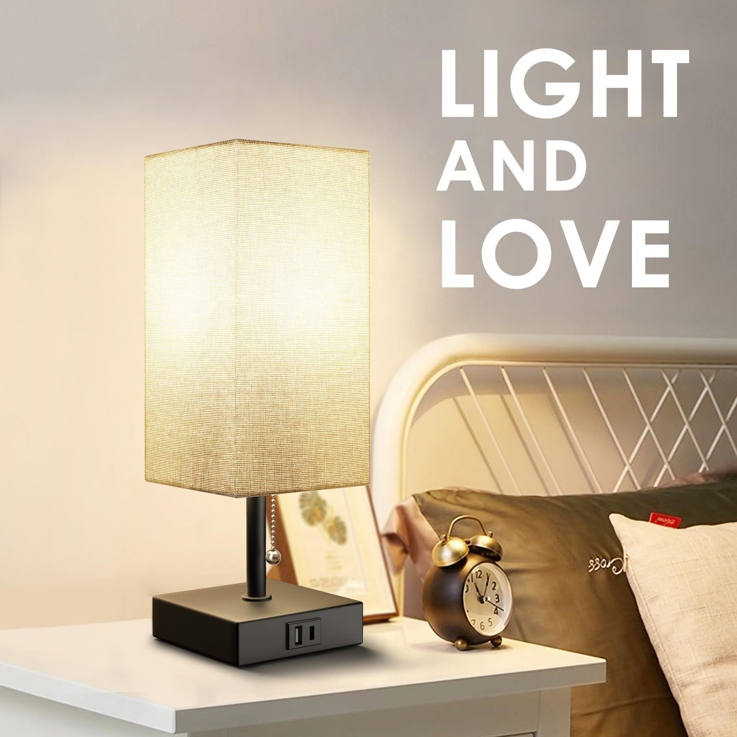 Bedside Table Lamp With 3 Levels Brightness Small Lamp With USB C & A Nightstand Lamp With Pull Chain Bedroom Lamp For Living Read Work