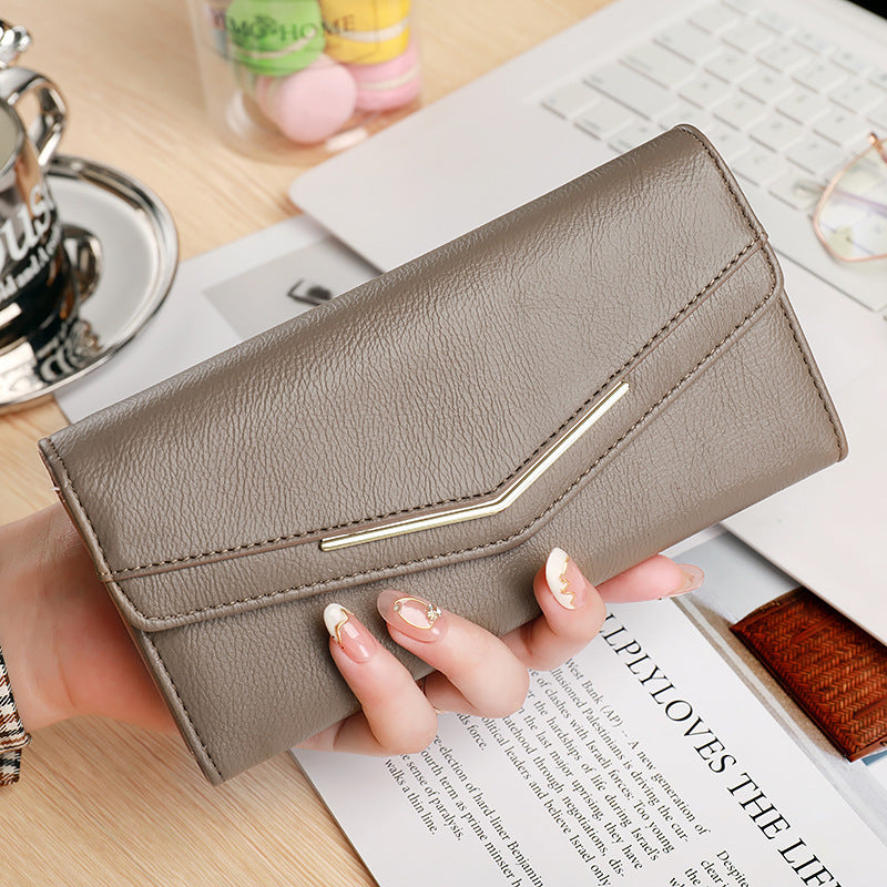 Women's Long Three-fold Stitching Fashion Multi-card-slot Leather Oil Wax Leather Large-capacity Wallet