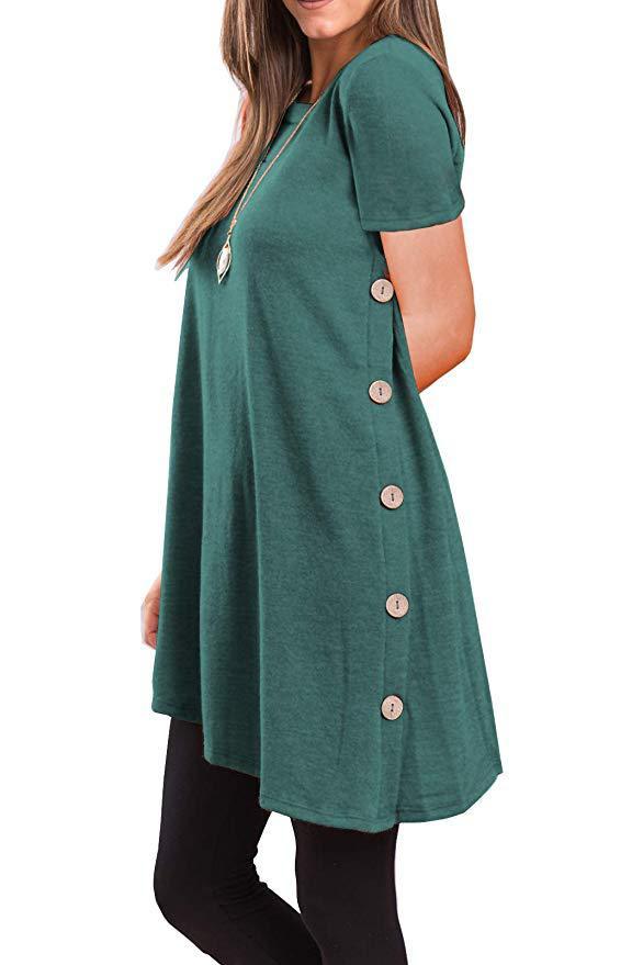 Short sleeve irregular skirt buttons