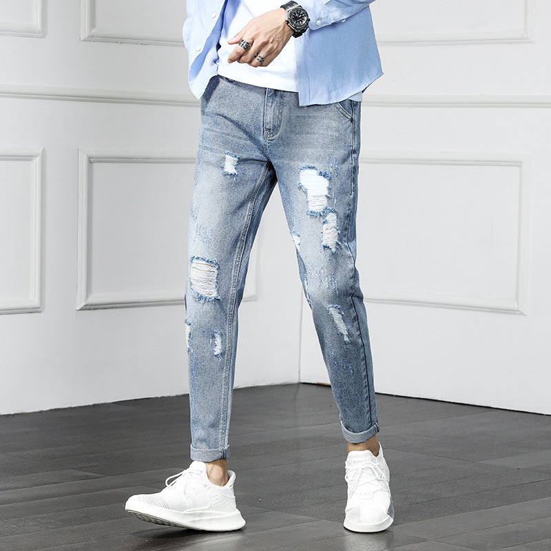 Ripped cropped jeans beggar pants