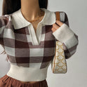 American Retro Plaid Slim Fit Short Sweater