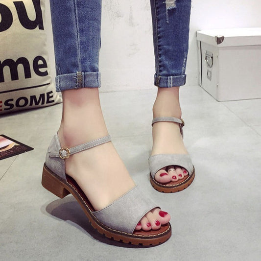 Thick Heel Flat Sandals Women Casual Open-toed Mid-heel Fish Mouth