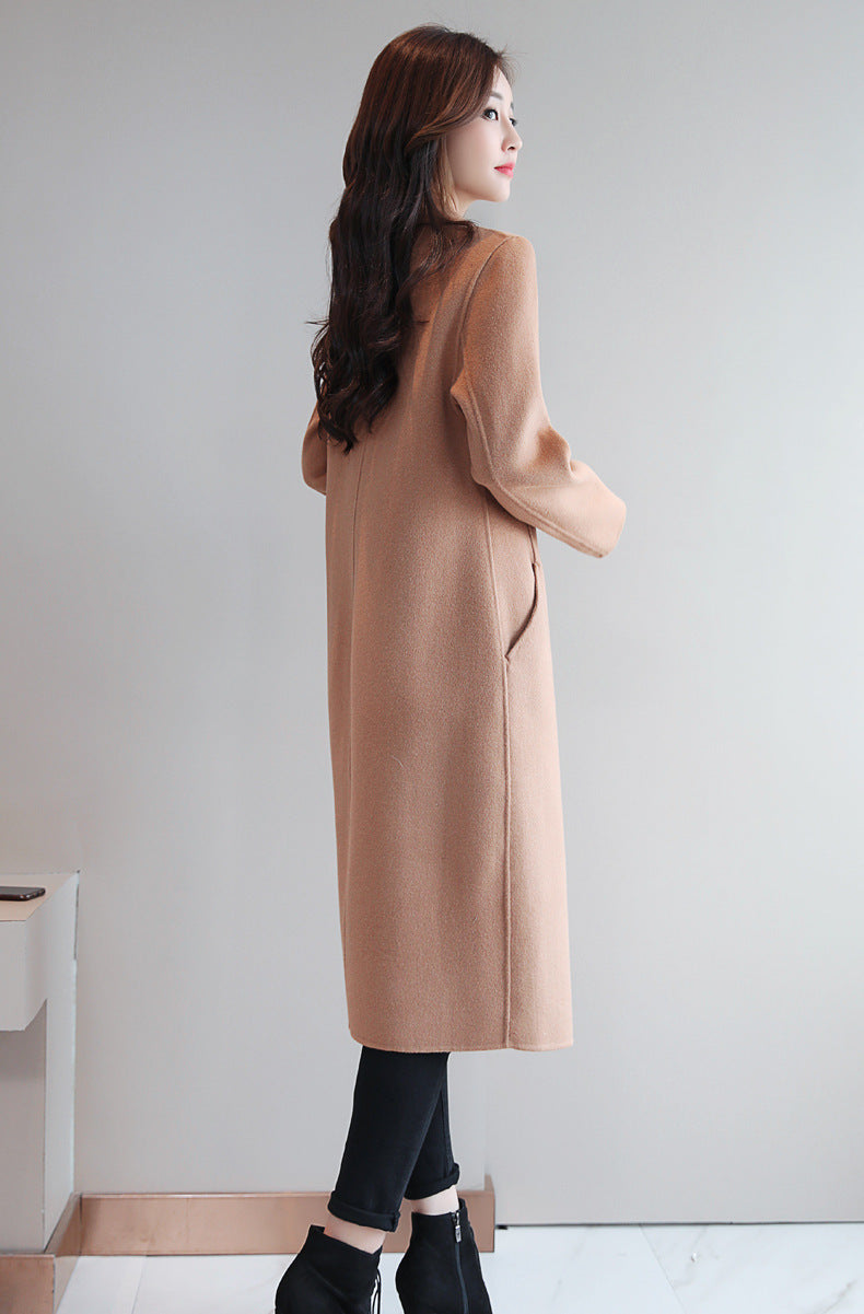 Solid Color Suit Collar Long-sleeved Woolen Coat