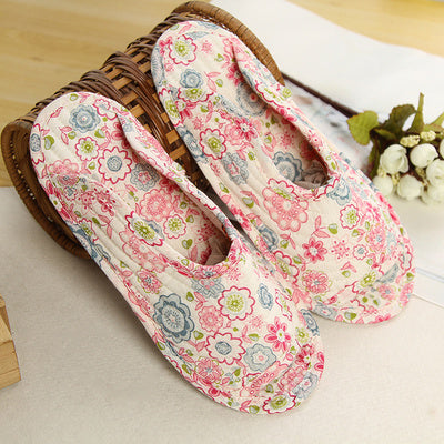 Women''s cotton quilted fabric soft bottom slippers