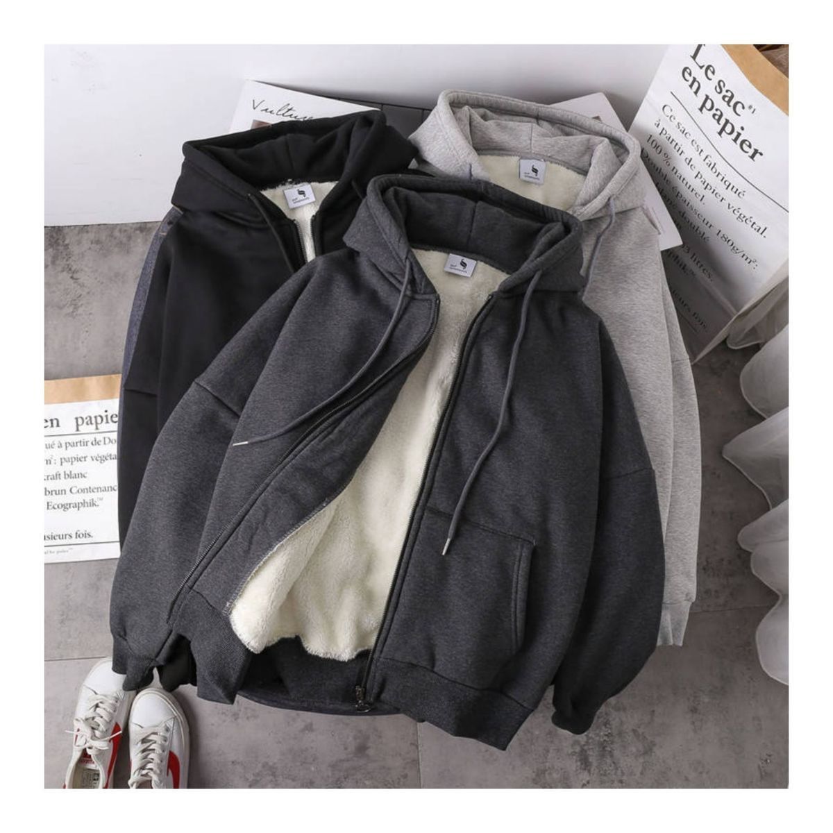 Student versatile loose hooded zipper cardigan sweater