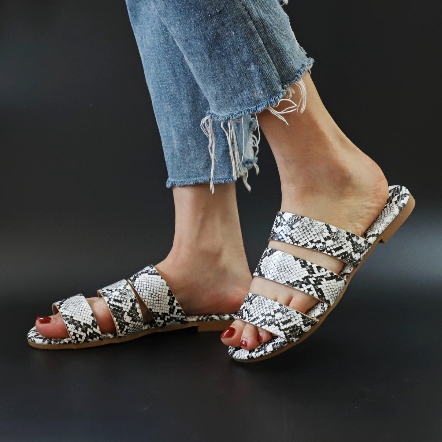 Flat snakeskin slippers