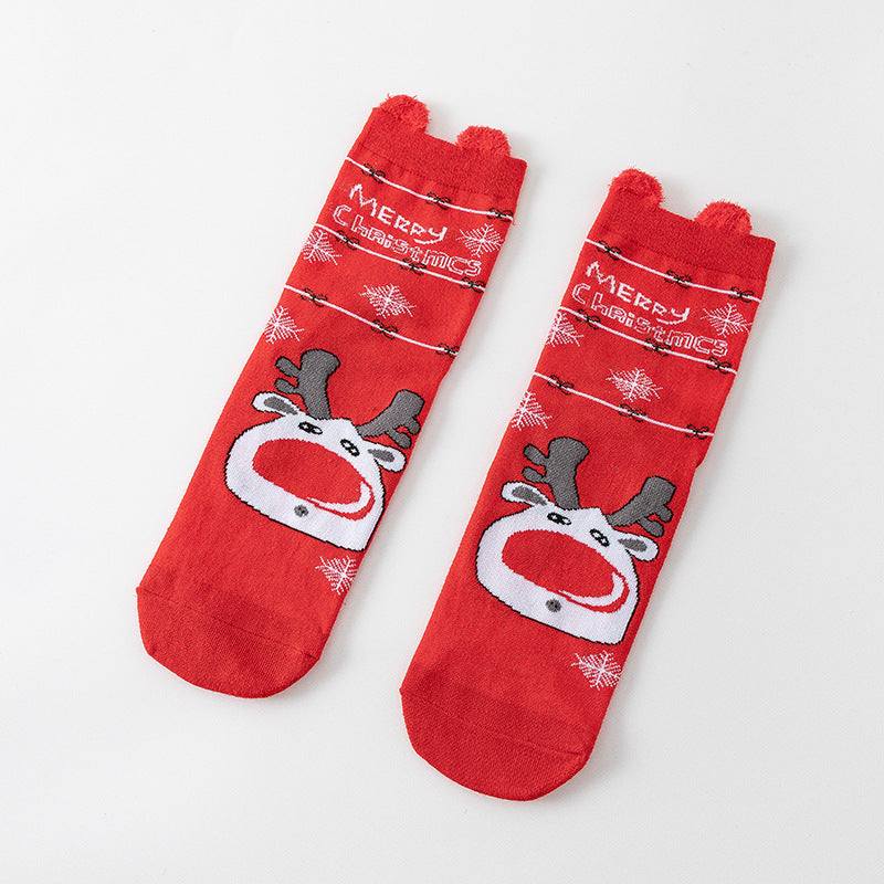 Cotton New Year Cartoon Stereo Ear Cute Elk Christmas Socks