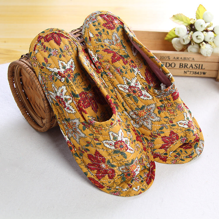 Women''s cotton quilted fabric soft bottom slippers