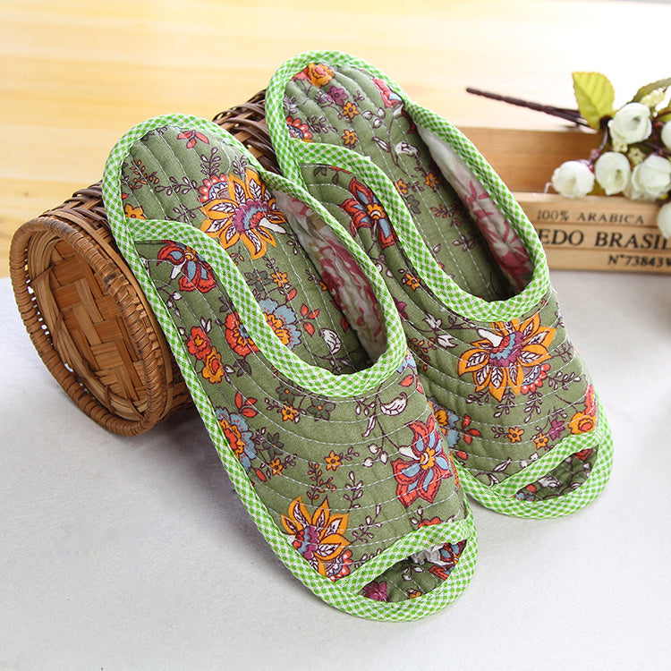 Women''s cotton quilted fabric soft bottom slippers