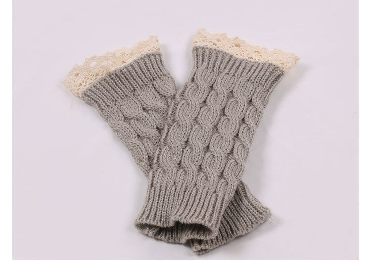 Women's Warm Lace Lengthened Knitted Half-finger Gloves