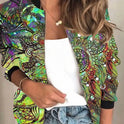 New Loose Stand Collar Cardigan Print Coat Women's Clothing