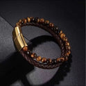 Genuine Leather Stainless Steel Magnetic Buckle Leather Bracelet Natural Tigereye