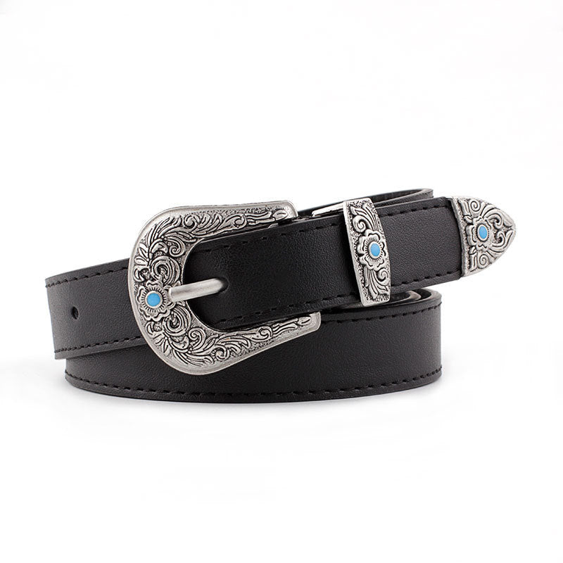 Women's belt with metal carving