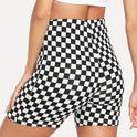 cross-border European and American black and white chess board printing tight yoga shorts sexy women's high waist sports shorts