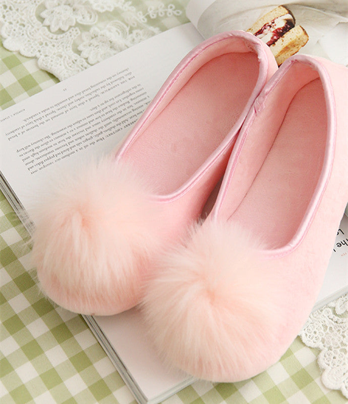 Super Soft Big Hair Ball Super Cute Flat Heel Low Top Bag Heel Pedal Shoes