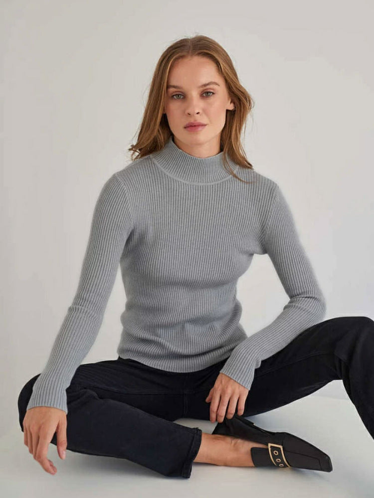 Women's Fashion Simple Pure Color Half Collar Sweater