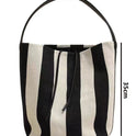 Black And White Contrast Color Wide Shoulder Striped Canvas Bag