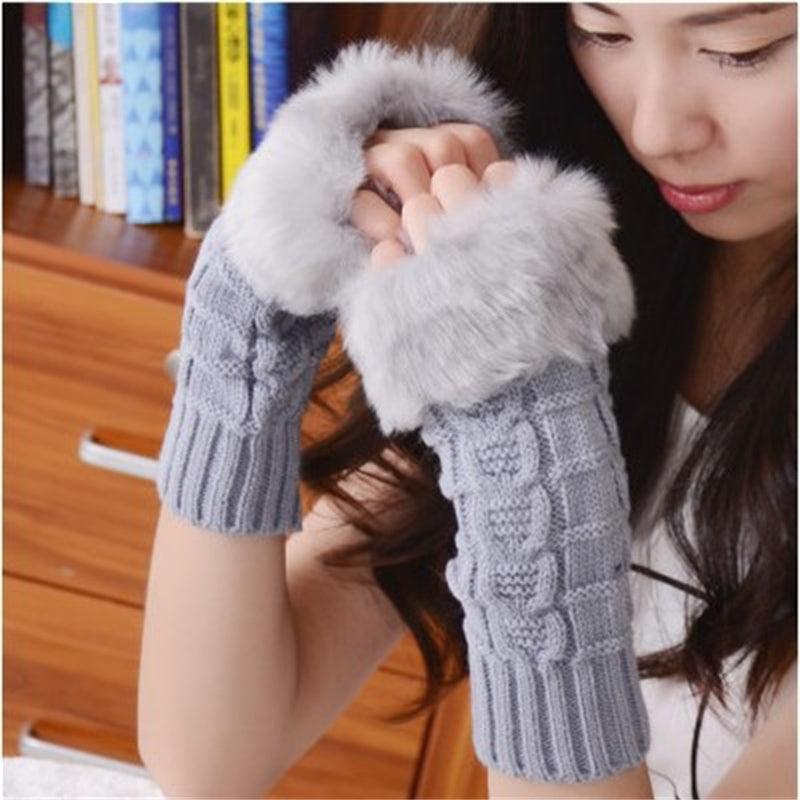 Women's Fashion Simple Solid Color Half Finger Gloves