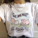 Pure Color Vegetarian Cute Piggy Print Ladies T-Shirt