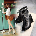 Cross-lacing Fish Mouth High Heel Thick Heel