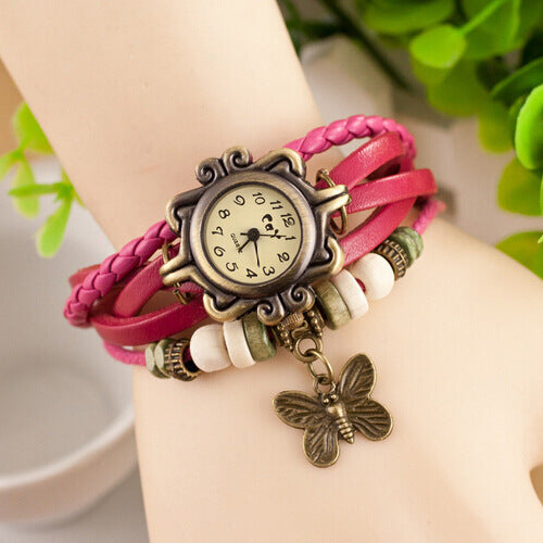 Cowhide winding bracelet watch