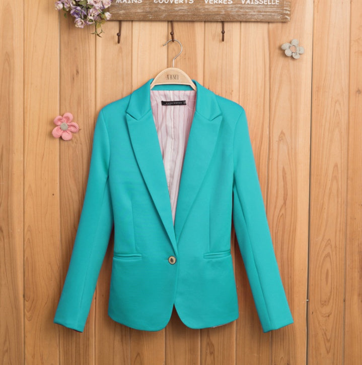 European and American women's candy color one button small suit lining Slim long-sleeved blazer