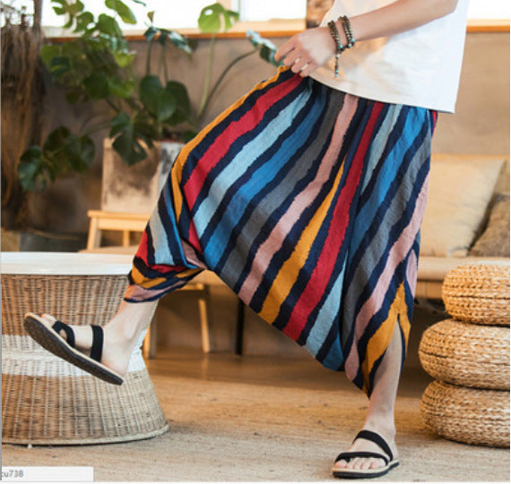 Striped Nepalese cropped trousers