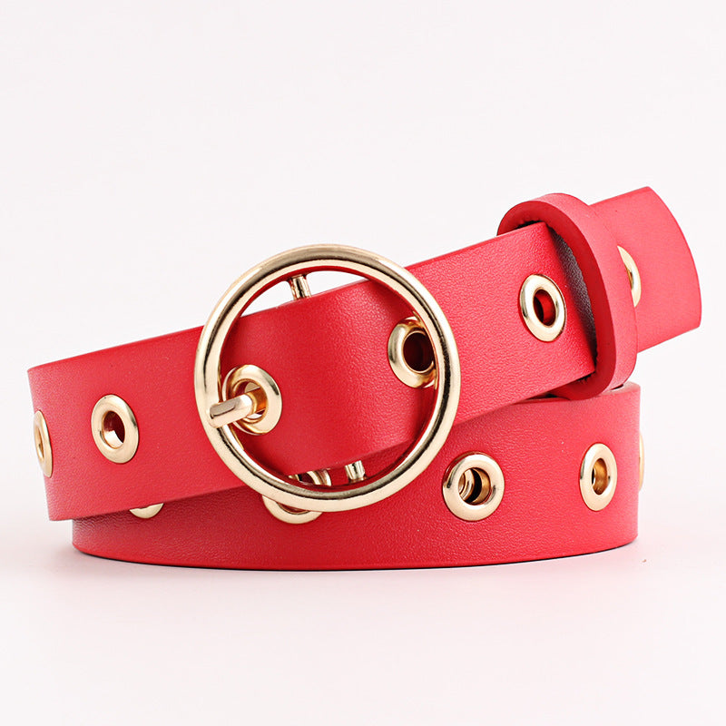 Round buckle wide belt ladies all-match belt