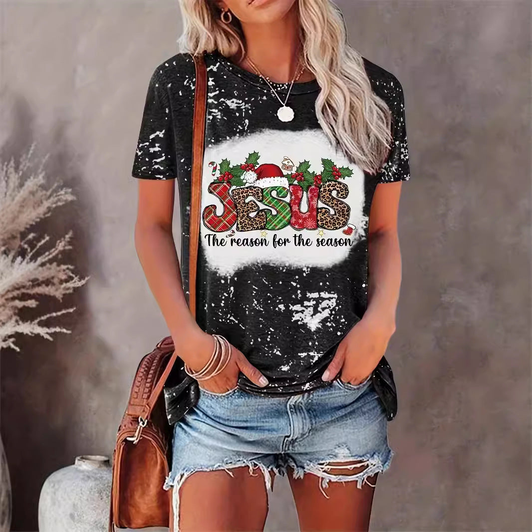 Christmas Fashion Print Round Neck T-shirt