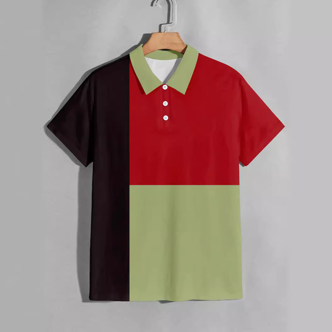 Summer Men's Fashion Color Contrast Polo Shirt