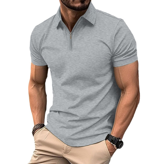 Zipper And Lapel Top Polo Shirt Men