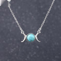 Vintage Crescent Lock Bone Moon Sun Pendant Silver Women's Natural Stone Necklace