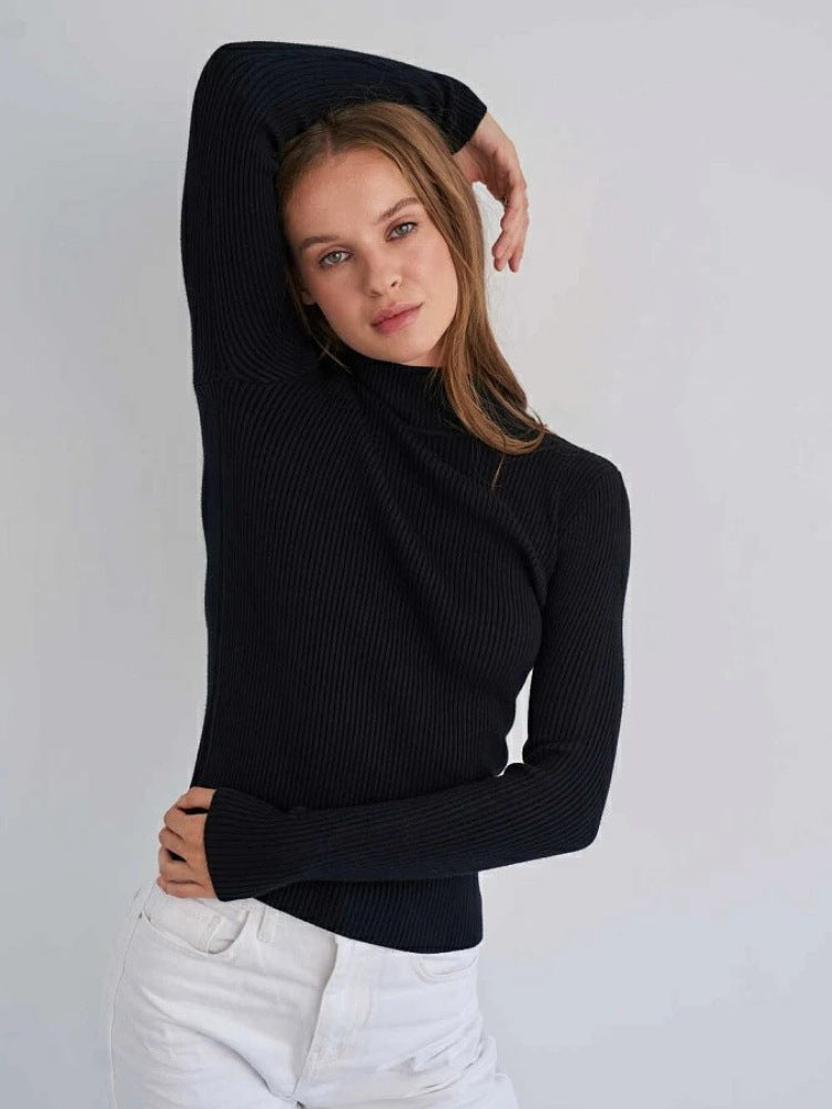 Women's Fashion Simple Pure Color Half Collar Sweater