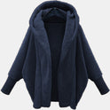 European And American Women's Clothing Solid Color Long Sleeve Hooded Loose Plush Coat