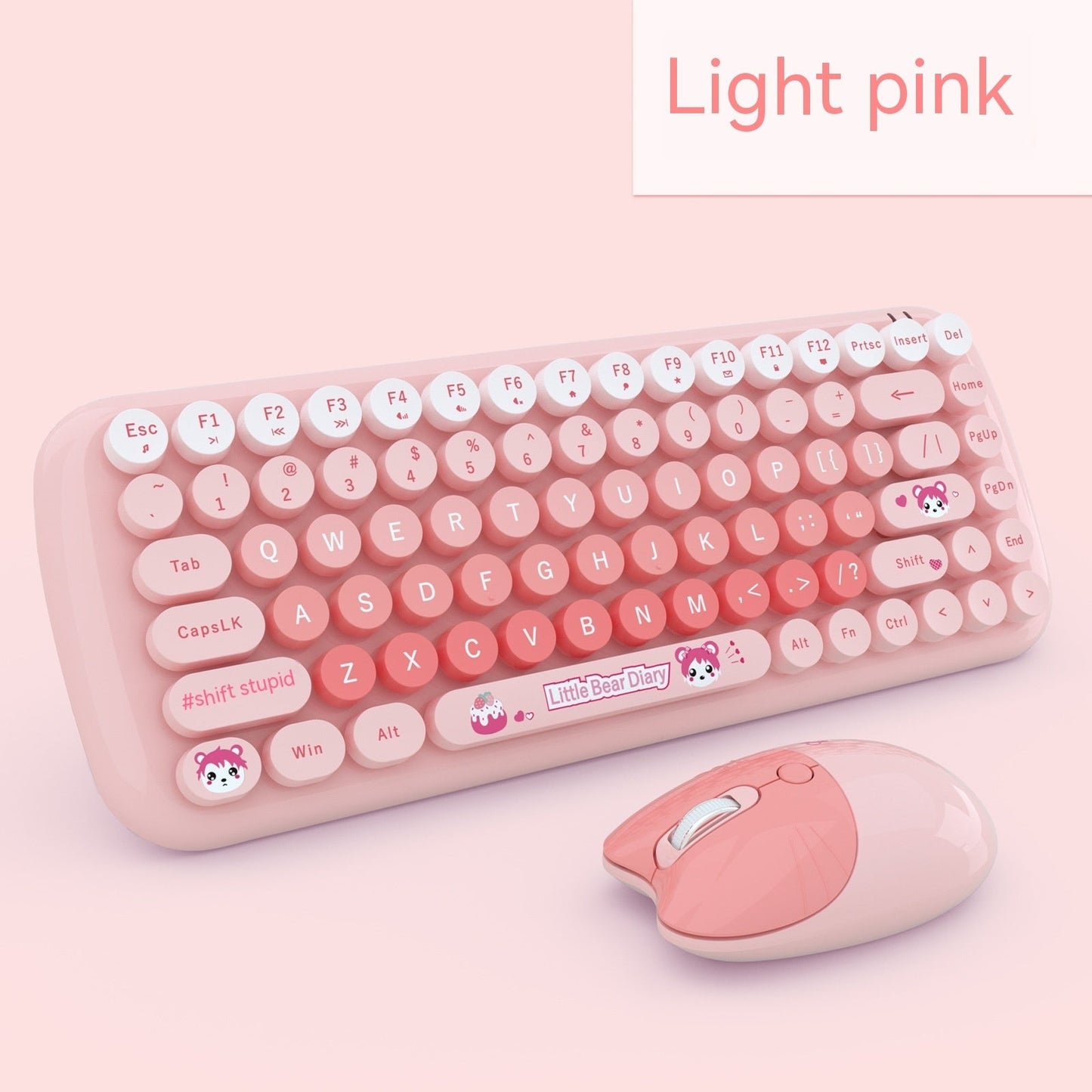 Pink Mini Cute Cartoon Wireless Keyboard And Mouse Set