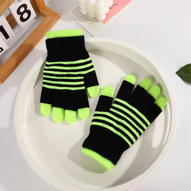 Striped Gloves Double Layer Keep Warm And Cold Protection In Winter