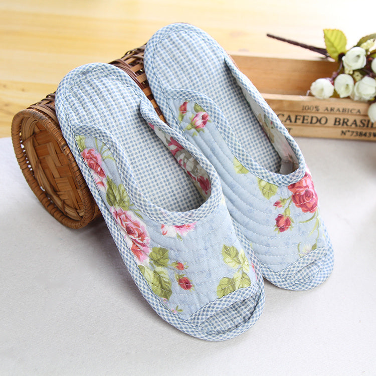 Women''s cotton quilted fabric soft bottom slippers