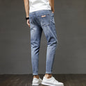 Men's Ripped Denim Slim-fitting Ankle Length Trousers Pants