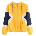 Women's Color Block Elastic Band Waist Hooded Jacket