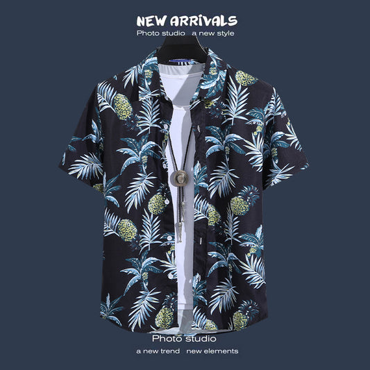 Seaside Vacation Versatile Printed Shirt Men's Short Sleeve