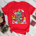 Christmas Penguin Owl Print Women's Black T-Shirt