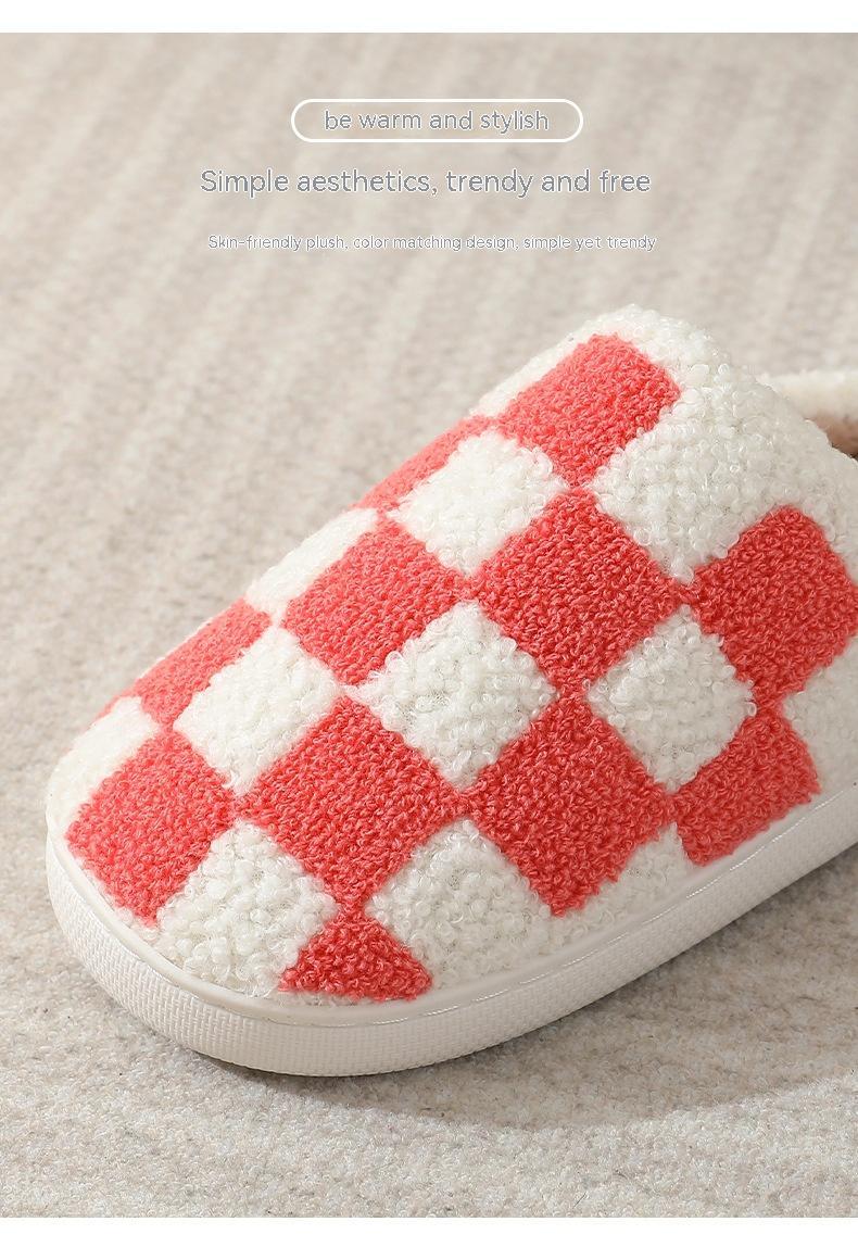 Indoor Home Winter Chessboard Cotton Slippers