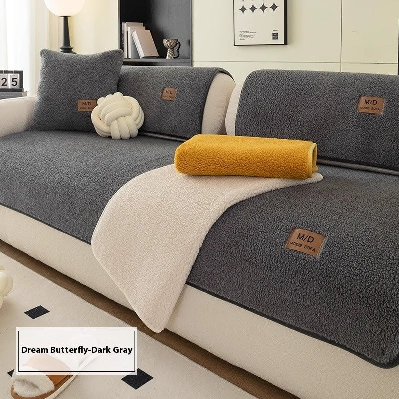 Lambswool Sofa Cushion Solid Color Non-slip Sofa Seat Cover