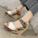 Stylish Peep Toe Women's Roman Sandals With Buckle High Heel Fashion Casual Plus Size